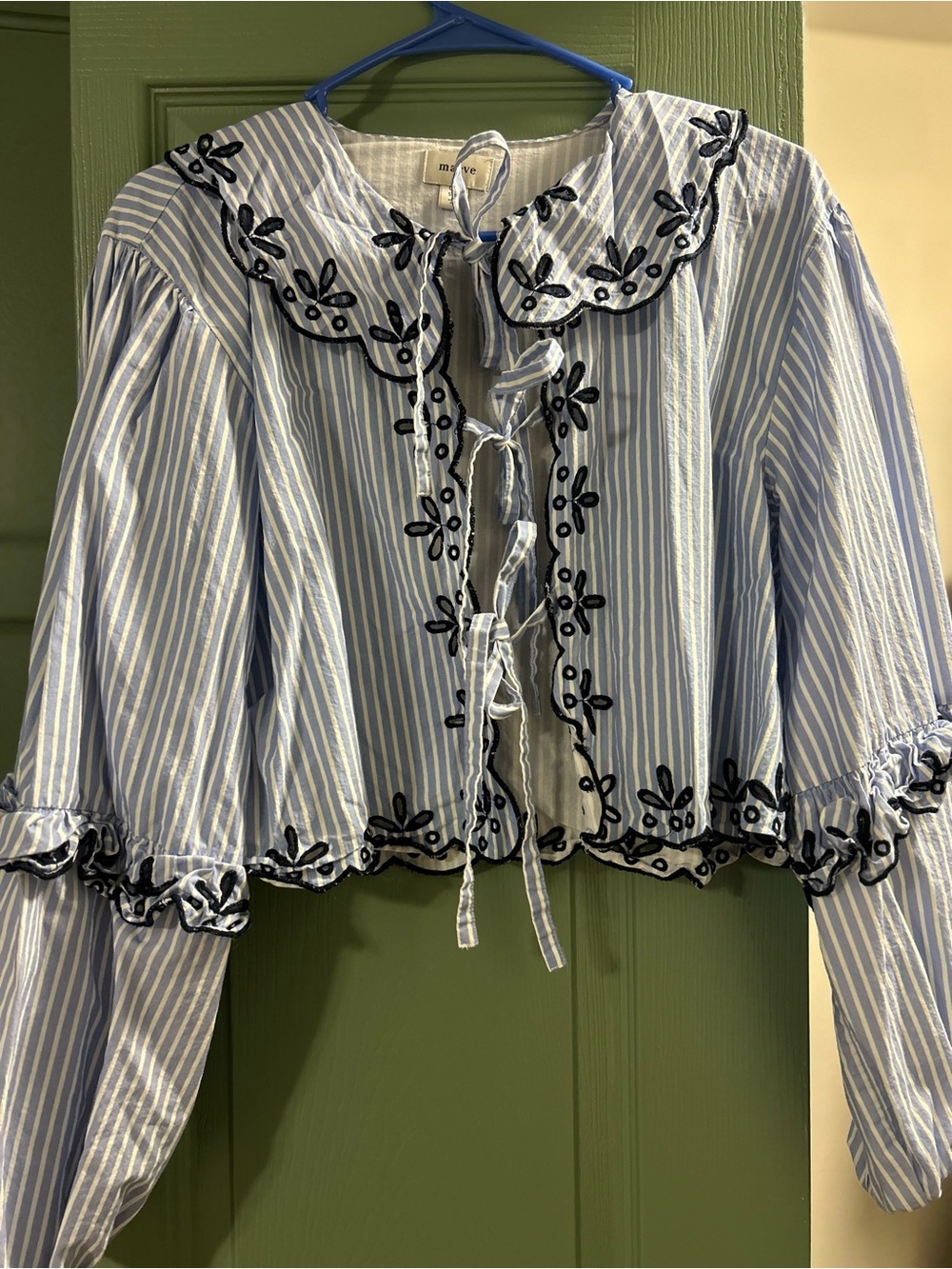 Maeve Striped Embroidered Tie-Front Women's Top